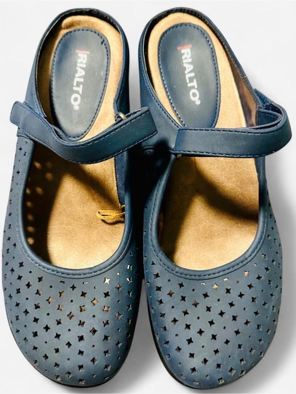 Rialto Visalia Navy Blue Faux Suede Mary Jane Perforated Clogs Women's Sz 9M